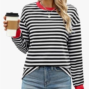 Diosun Women’s Striped Long Sleeve Tunic Top – Crewneck Casual Pullover XL
